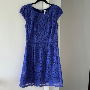 Bright blue lace dress with cap sleeves